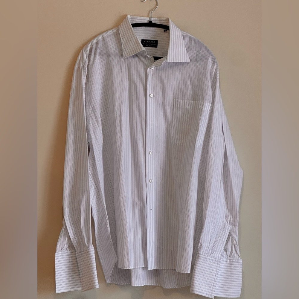 Canali Men’s Shirt with Blue Gray and white Stripes